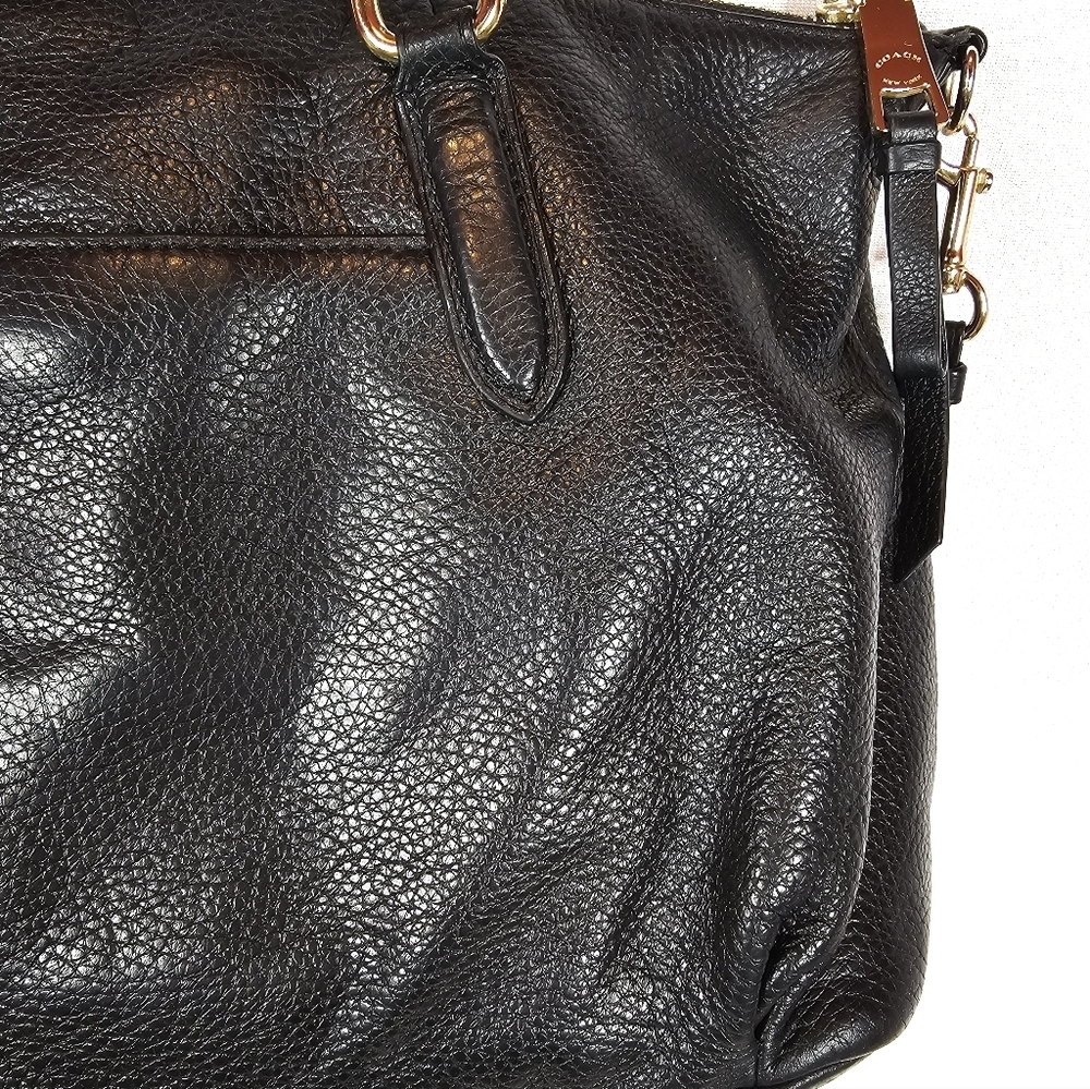 Coach Black Pebbled Leather Crossbody Tote with Gold Hardware - Picture 9 of 10